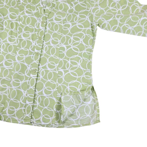 Harve Benard Small Light Green & White Linen Button Up 3/4 Length Sleeve Blouse - Picture 3 of 9